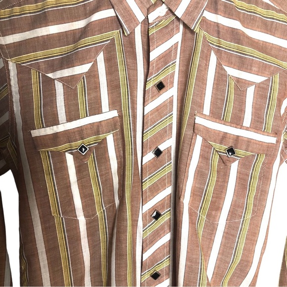 VINTAGE 70s H Bar C California Ranchwear Mens Brown Striped Western Shirt Small - Picture 3 of 8